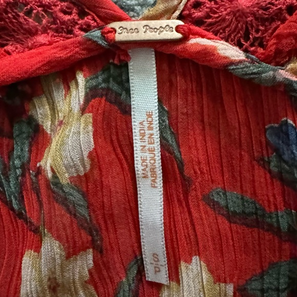 Free People Bright Lights Red Floral Chiffon Boho Peplum Top | S - Picture 2 of 10